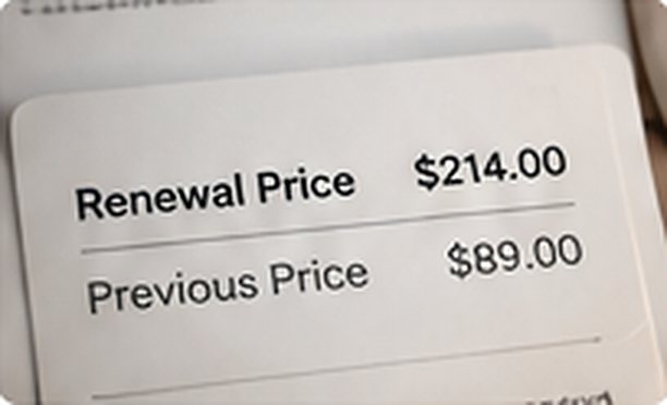 A renewal price increasing from $89 to $214